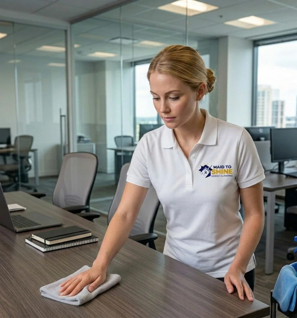 Professional janitorial cleaning service team sanitizing office space in Bay Area California